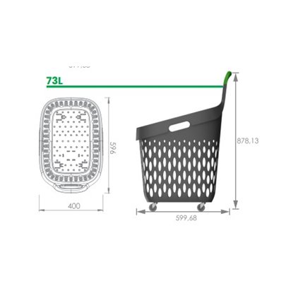 Plastic roller shopping basket 73 liters with 4 wheels and plastic handle